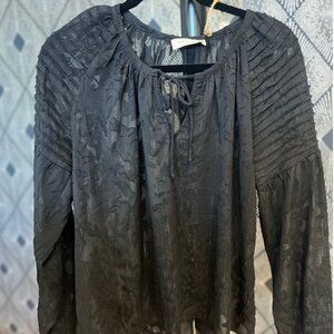 NEW with Tags -Sheer patterned Black Rounded neck long sleeve sheer blouse